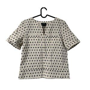 A.P.C. White Navy Embroidered Dots Linen Blend Vneck Blouse Top Womens XSmall